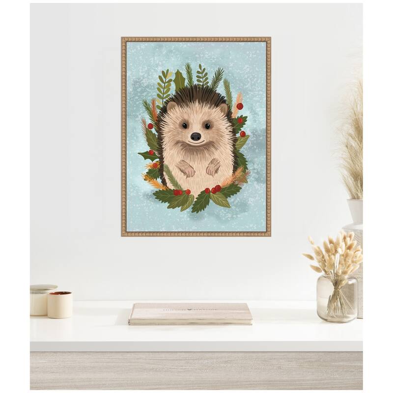 Kate and Laurel Sylvie Beaded Christmas Hedgehog Framed Canvas by Mia Charro