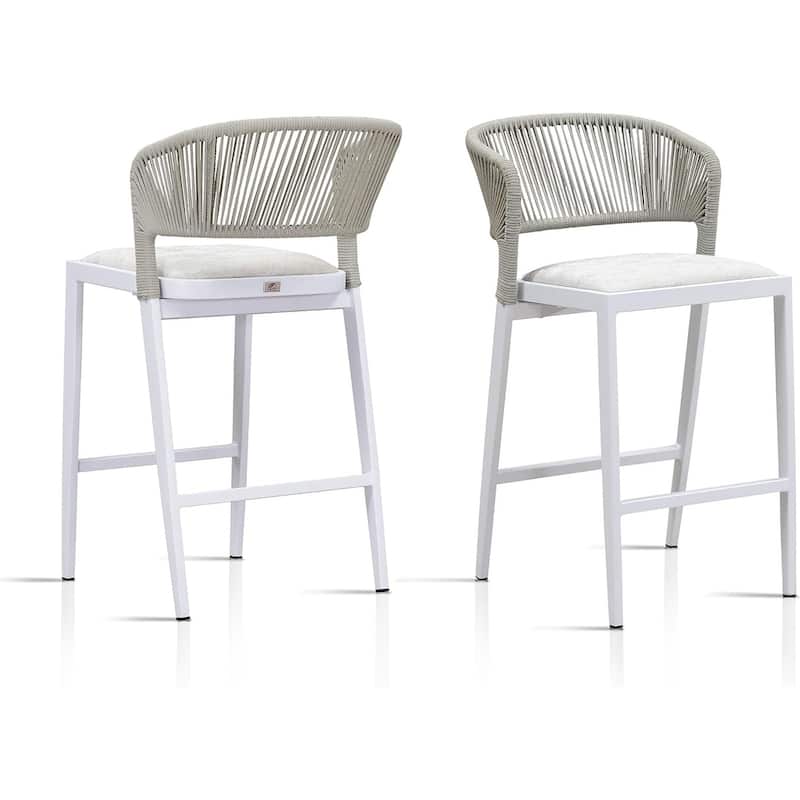 PURPLE LEAF Bar Stool Set of 2 Outdoor Rattan Bar Chair with Back Metal Bar Height Stool Wicker Barstool Dark Grey - N/A - Counter Height-Scallop Cushion