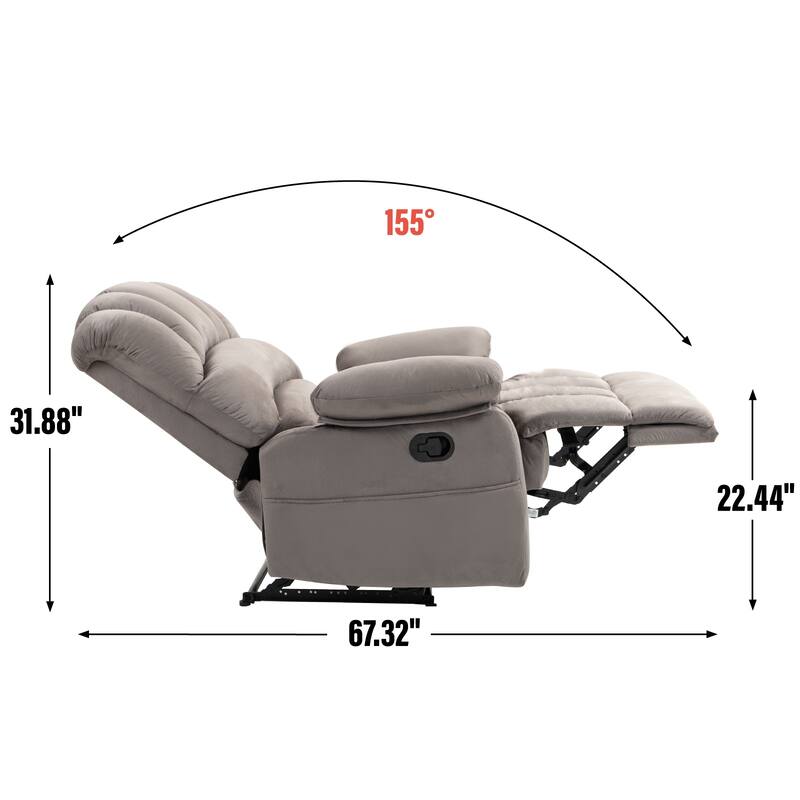 Brown Extra-Large Manual Recliner with 155° Recline and Cozy Fabric Upholstery