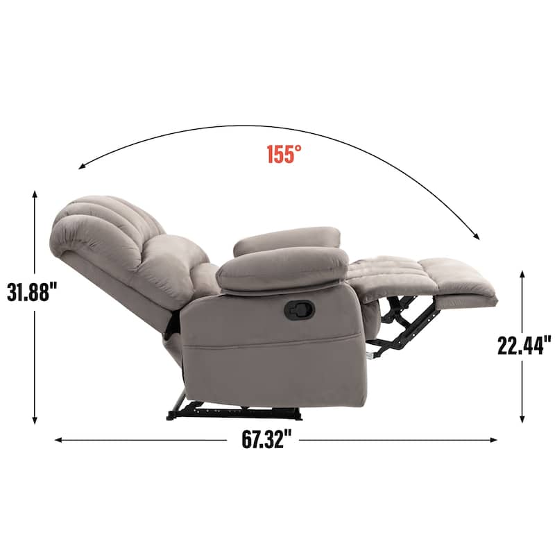 Brown Oversized Manual Recliner with 155° Recline, Easy Assembly, and Spacious Design for Living Room