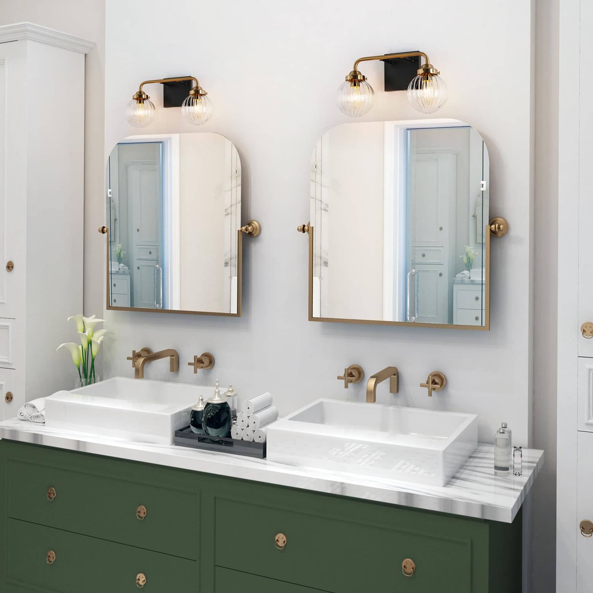 Modern 2 Light Black Gold Bathroom Vanity Light Ribbed Glass Wall Sconce On Sale Bed Bath Beyond 35848586