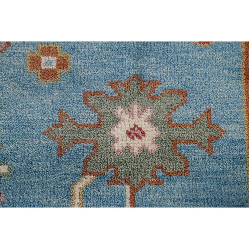 Blue Floral Oushak Area Rug Handmade Wool Carpet - 8'10"x 11'10"