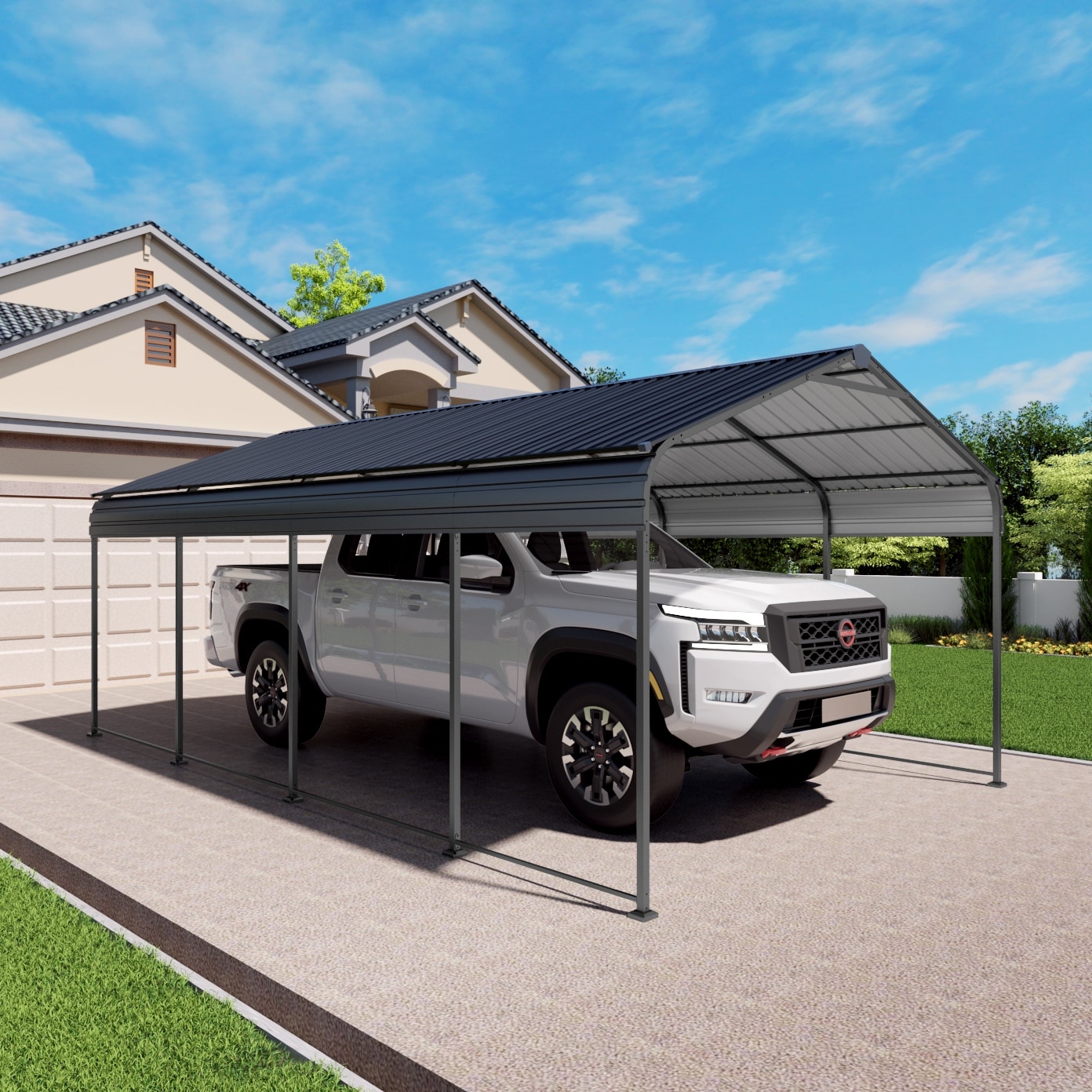 12x20 FT Heavy Duty Metal Carport with Galvanized Steel Roof and Enhanced Base, Anthracite