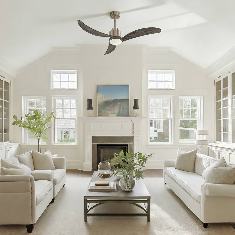 52"Ceiling Fan with LED Light Remote Control,Quiet DC Motor 6 Speed Levels,Adjust Height( 2 PCS Rod) Reversible Ceiling Fan