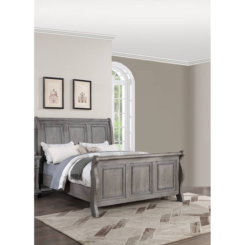 Traditional Style 1pc Bed Set 3-Panel headboard Light Gray Finish Bedroom Furniture