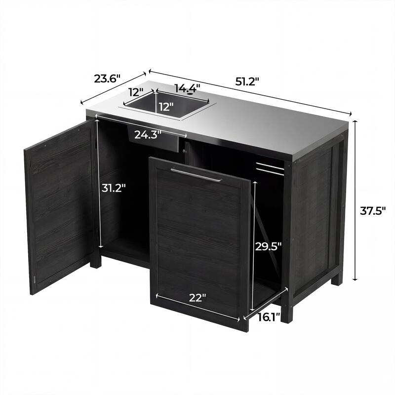 Modular Outdoor Kitchen Island Set, 100% Solid Wood BBQ Cabinet , Patio Kitchen Bar Table