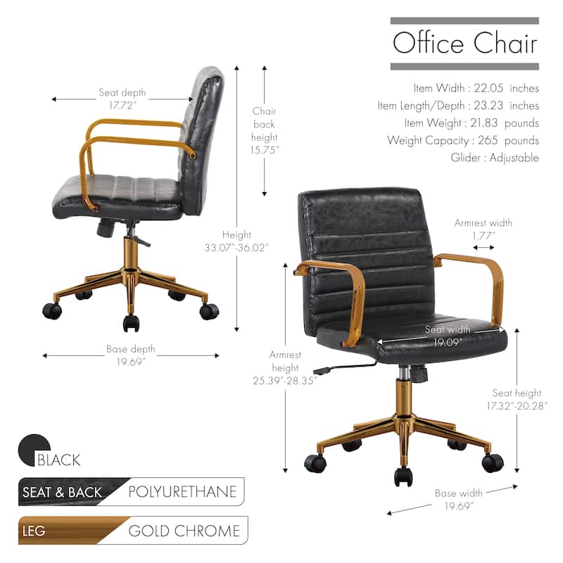 Porthos Home Franco Swivel Office Chair, PU Leather, Roller Wheels