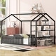 preview thumbnail 1 of 10, Full Size House shape Platform Bed with 3-Removable Storage Shelves, Metal Kids Bed Frame with Fence-shaped Guardrail, Black Black