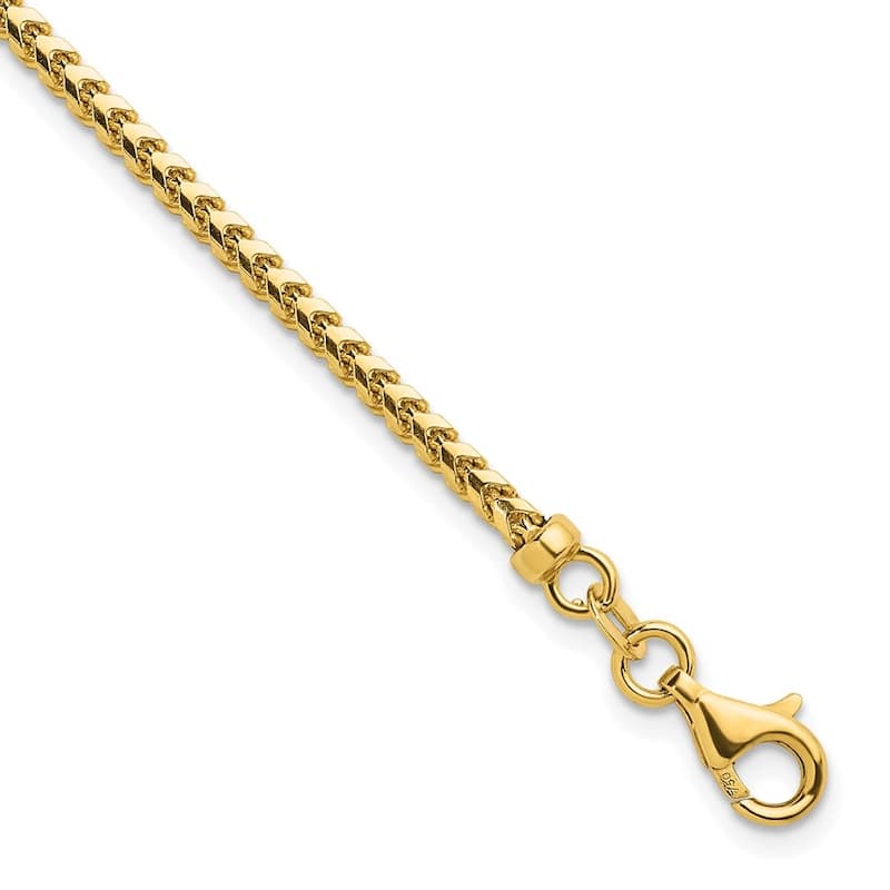 Curata Solid 18k Yellow Gold Italian 7.5" 2.4mm Wide Woven Franco Chain Bracelet