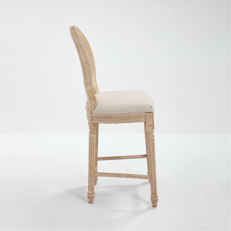 French Country Cotton Linen Barstools Set of 2 （25/29 Inch Seat High）