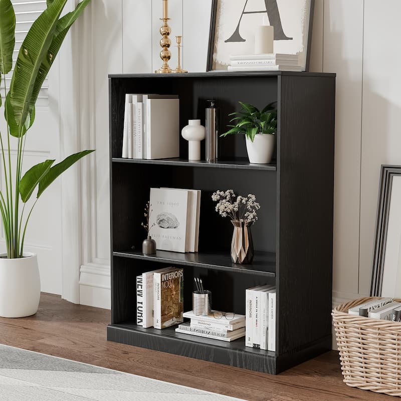 Doorless Wood Bookshelf Storage Cabinet Bookcase&Office Cabinet for Kitchen Bedroom Entryway Living Room Dinning Room - Black - 41" x 31" x 16"