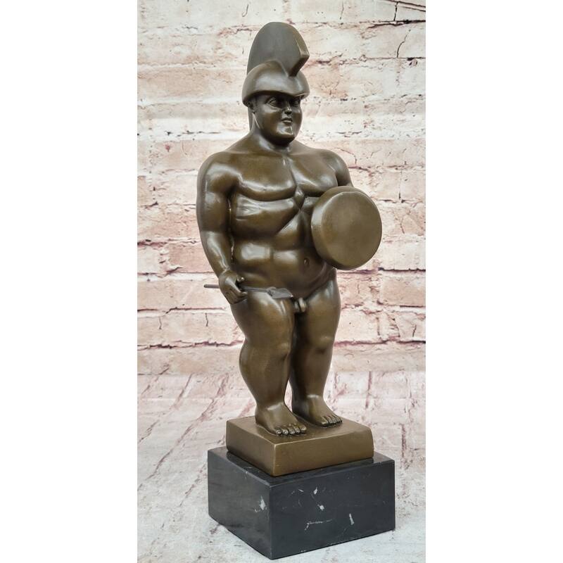 Hot Cast Botero Reproduction Roman Soldier Bronze Sculpture Marble Base Figurine