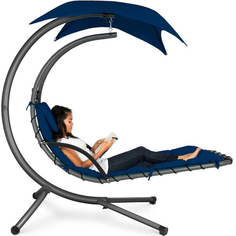 Polyester Hammock Chair Porch Swing with Canopy and Cushion - 73"(L) × 46"(W) × 78"(H)