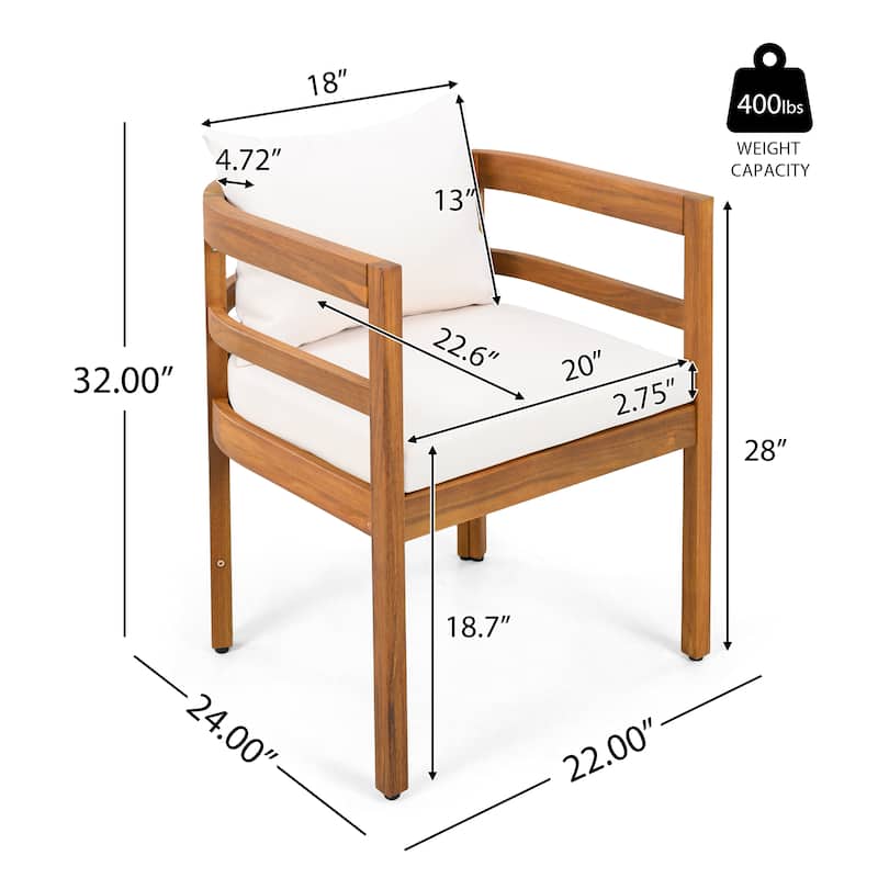 Christopher Knight Home - Ardene Modern Outdoor Solid Acacia Wood Dining Arm Chair Set with Removable Cushions & Slatted Black