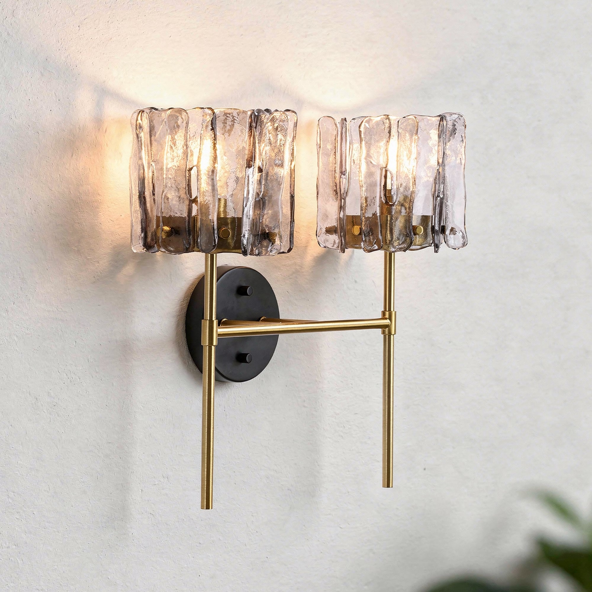2-Light Modern Wall Sconce with Textured Glass Bathroom Vanity Light