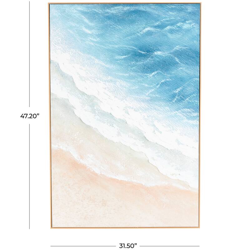 Blue Canvas Abstract Ocean Wave Landscape Framed Wall Art