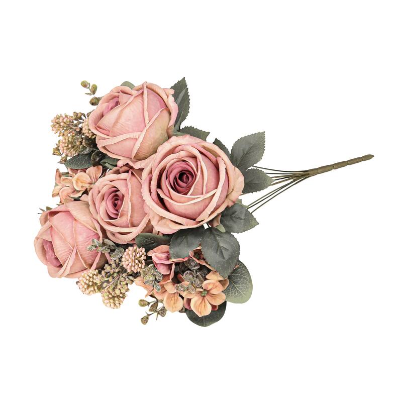 Set of 2 Rose Cafe Artificial Mixed Rose Hydrangea Berry Flower Stem Bush Bouquet 19in - 19" L x 10" W x 10" DP