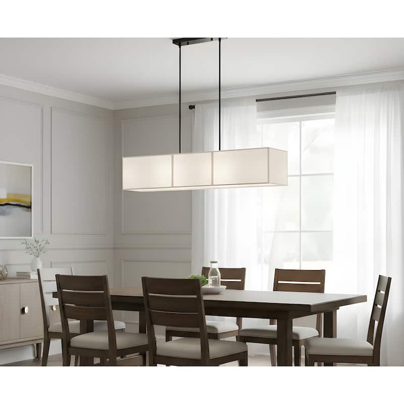 6-Light Rectangular Fabric Shaded Chandelier with Bottom Reflector - Black