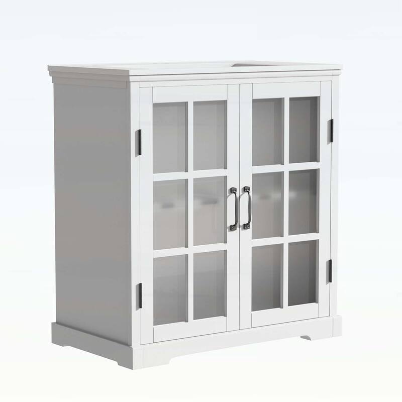 30 Inch Modern Bathroom Vanity with Ceramic Sink,Tempered Blurred Glass,and Large Storage