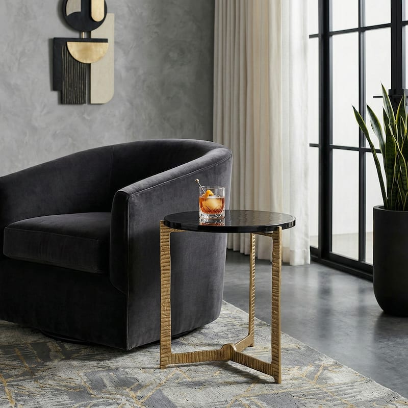 Side Table - Glass Top on Textured Metal Base, 22"