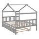 preview thumbnail 15 of 34, Full Size Wooden House Bed with Twin Size Trundle Bed Frame for Kids, Teens, Girls, Boys No Box Spring Needed, Easy Assembly