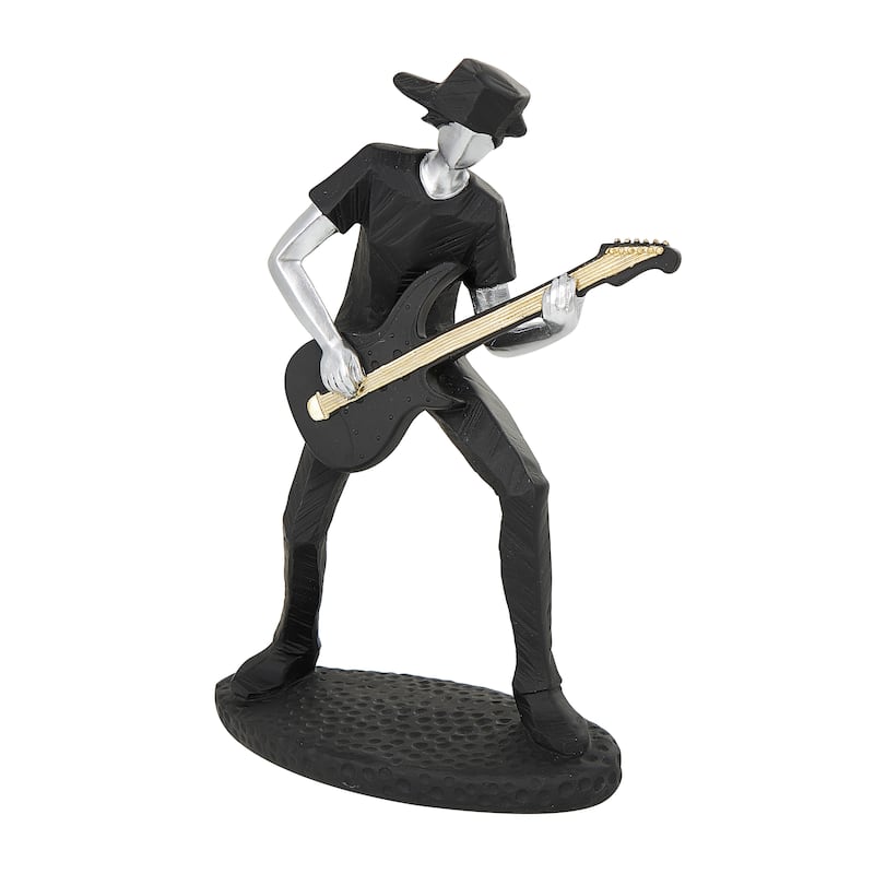 Black Polystone Rock Band Musician Decorative Sculpture with Gold and Silver Accents (Set of 4)