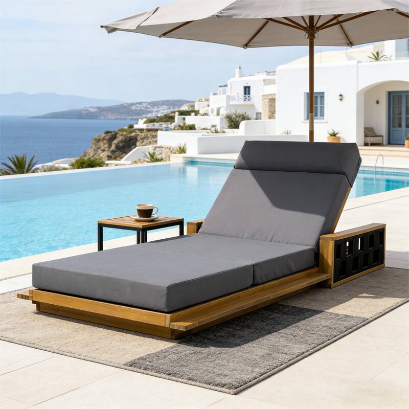 Christopher Knight Home - Modern Outdoor Solid Wood 4-Fold Adjustable Backrest Chaise Lounge with Rope Accents & Foam Cushion