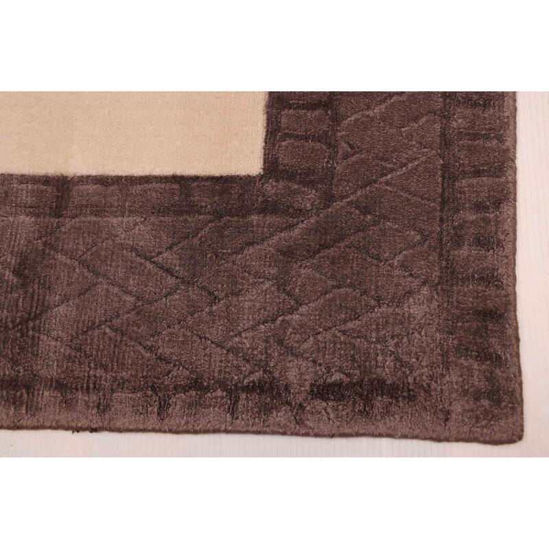 ECARPETGALLERY Hand Loomed Loreto Ivory Viscose, Wool Rug - 5'2 x 7'5