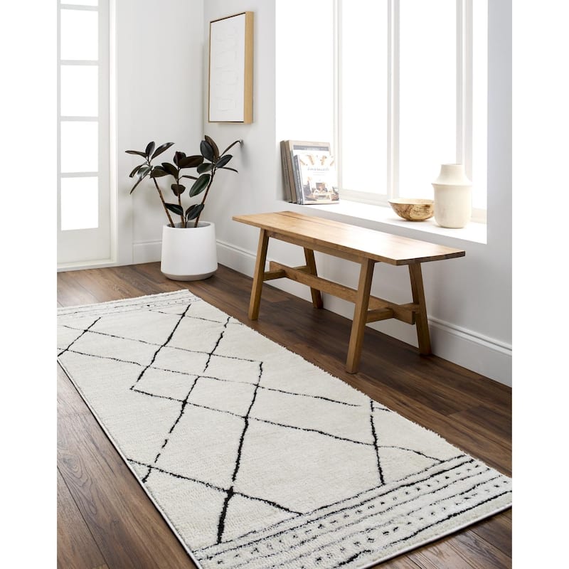 Livabliss Casual Freud Diamond Area Rug - 7'10" x 10' - Cream/Black