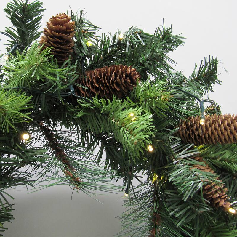 Artificial Mixed Pine Cone & Pine Christmas Wreath with LED Lights 24in - 24" L x 24" W x 6.5" DP