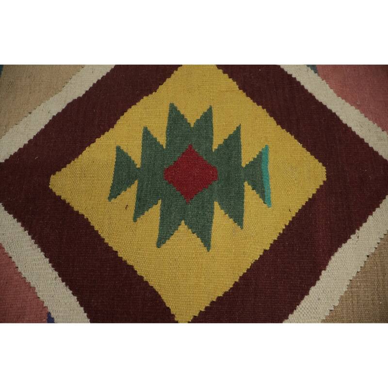 Hand Woven Oriental 100% Wool Carpet Southwestern Modern Multi-Colored Kilim Area Rug - 13' 10'' X 9' 7''