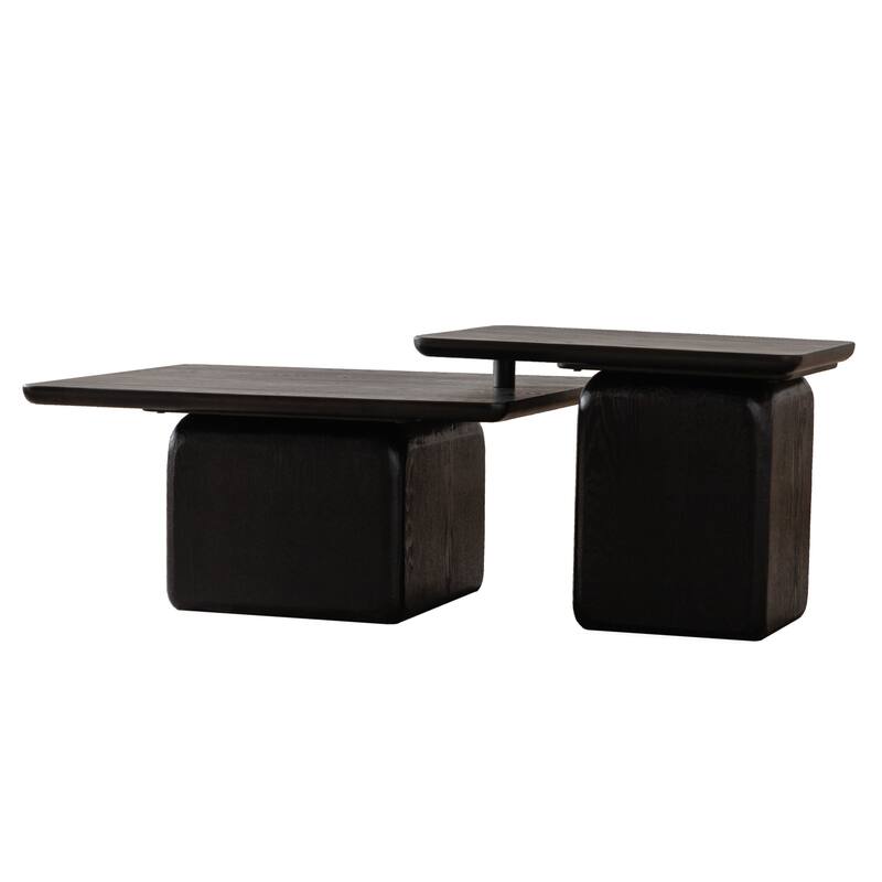 Vintage Coffee Table Set, Stylish Square Coffee Table with Wood Grain Finish for Living Room, Black, Set of 2