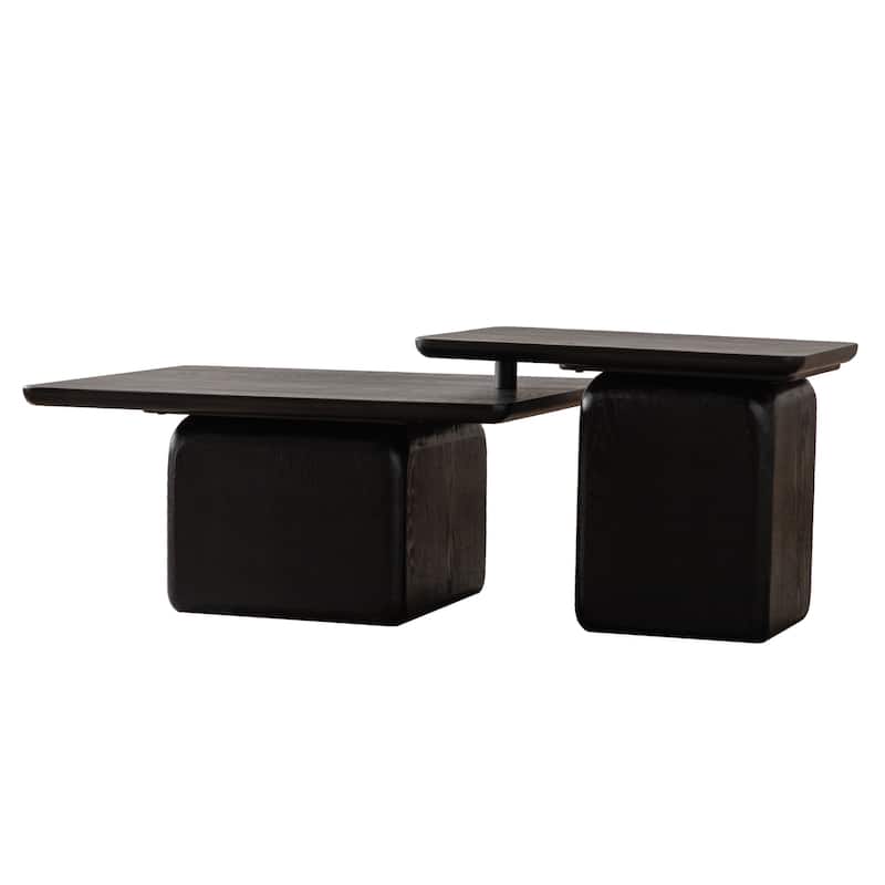 Vintage Fashion Style Square Coffee Table with Wood Grain Finish, for Living Room Office and Dining Room Black Set of 2