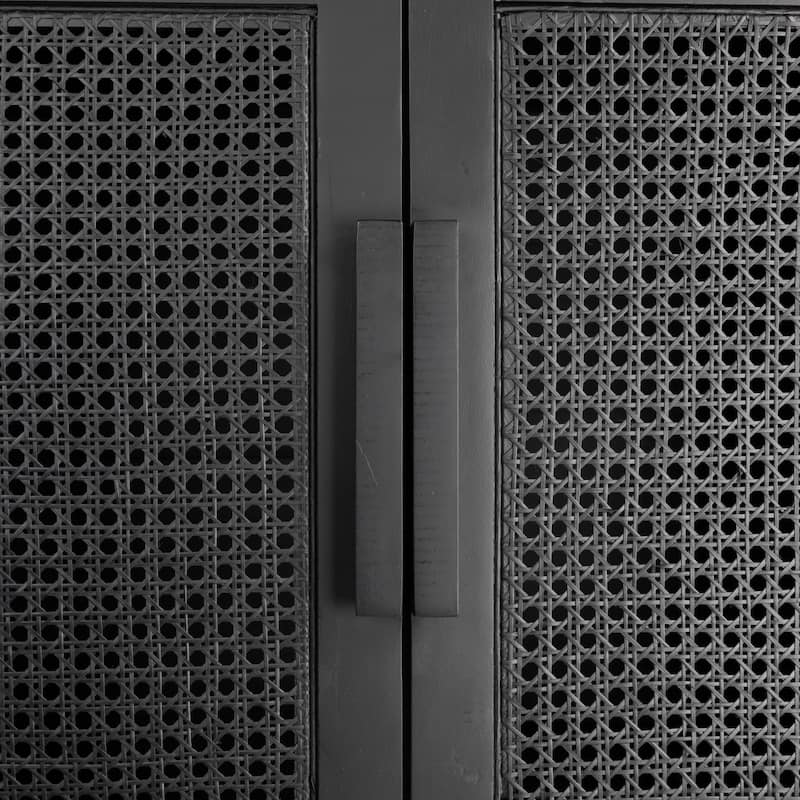 Mango Wood and Cane Curio Cabinet with 3 Shelves and 2 Doors