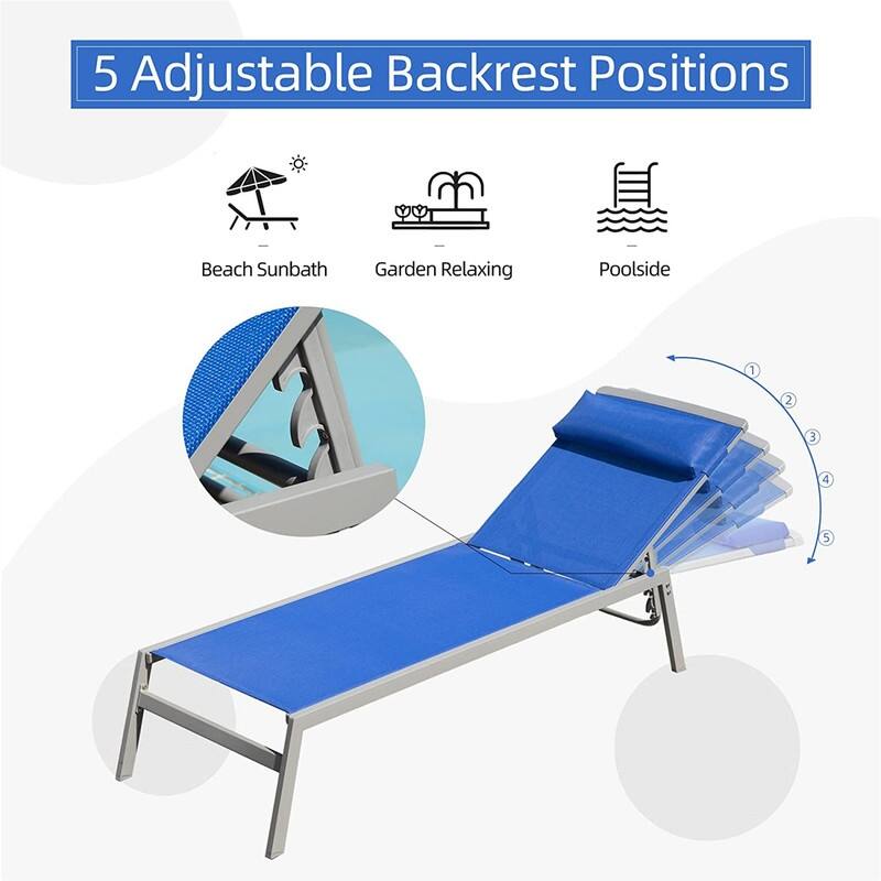 3 Piece Adjustable Patio Chaise Lounge Set, Textilene Pool Chairs with Headrest