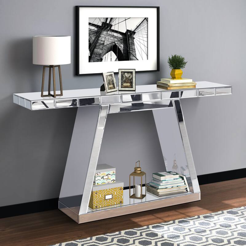 55.9" Modern Full Body Mirror Entryway Table with Sturdy Trapezoidal Base for Stylish Home Decor