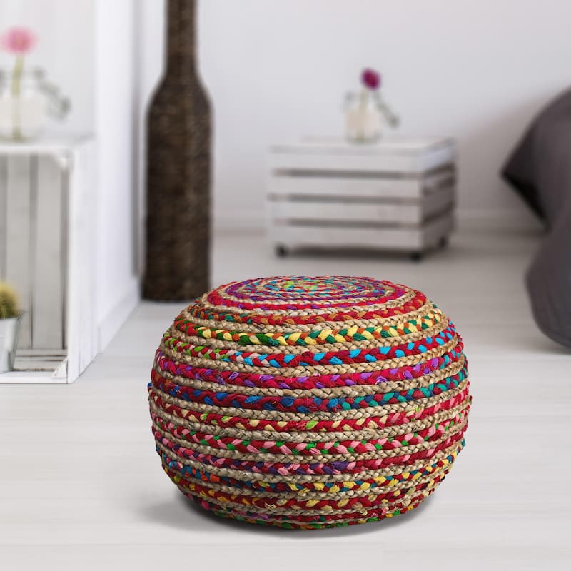20" Cotton Blend Round Pouf Ottoman for Living Room, Footrest, Seating