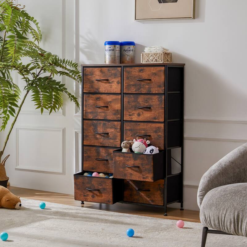 Dresser Storage Tower with 10 Fabric Drawers - Rust