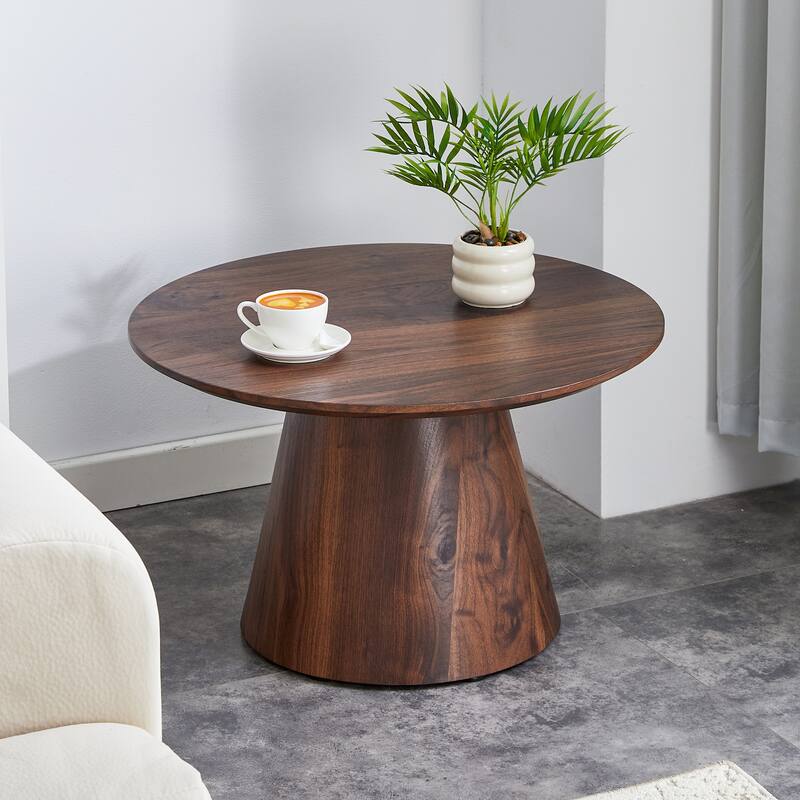 Medieval-Modern Coffee Table Set‌ – Classic Round Wood Grain Veneer Table with Matching Side Table