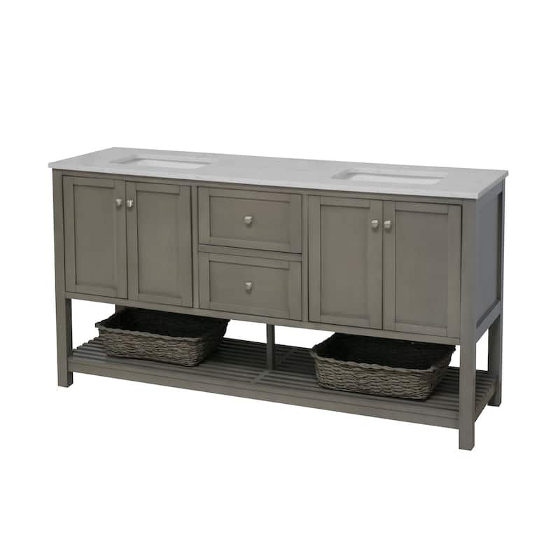 KitchenBathCollection Lakeshore 72" Double Bathroom Vanity with Engineered Carrara Top