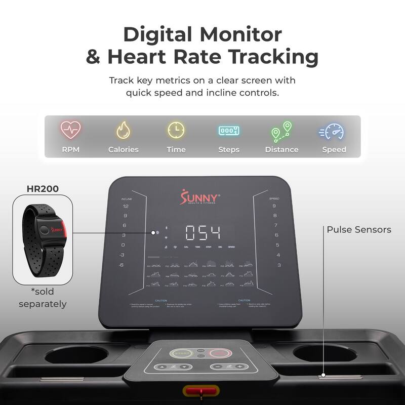 Sunny Health & Fitness Excel Smart Incline/Decline 20” Deck Treadmill with 300LB Weight Capacity - SF-T723017