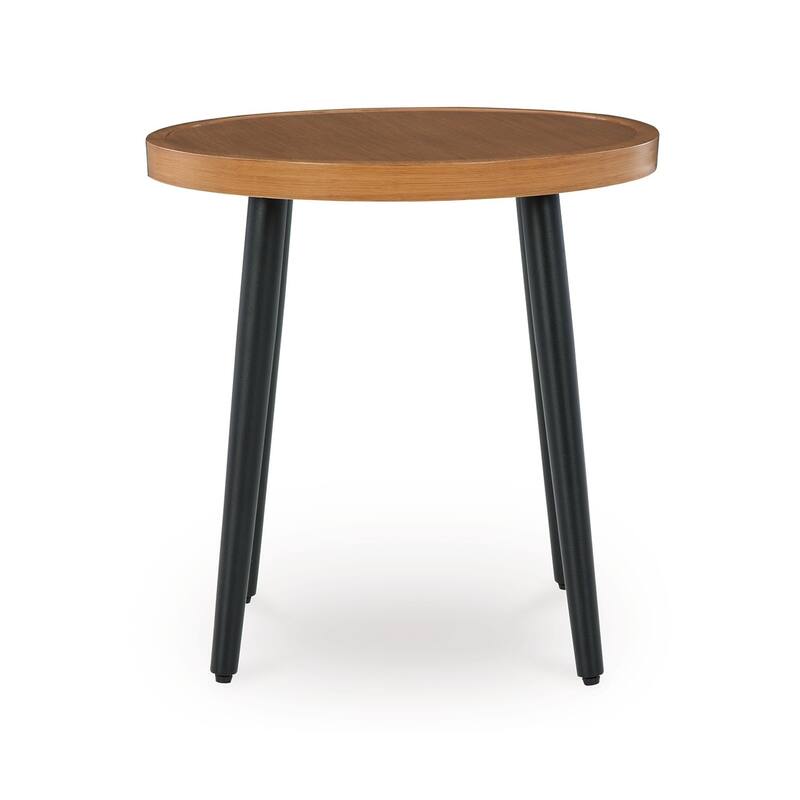 Izon Outdoor Round End Table, Modern Design, 22 Inch Black Brown Metal