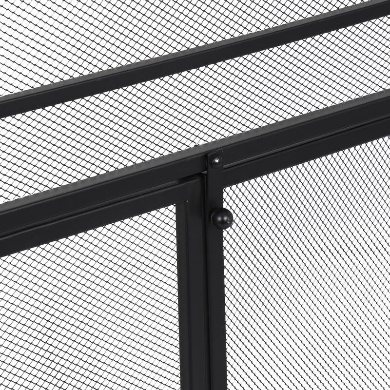 Black Metal Minimalistic 3 Panel 2 Door Geometric Fireplace Screen with Mesh Backing