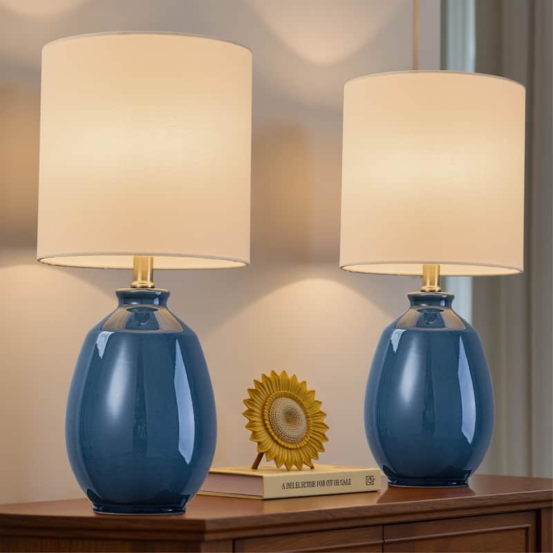 C Cattleya 19in Ceramic Table Lamp with Fabric Linen Shade