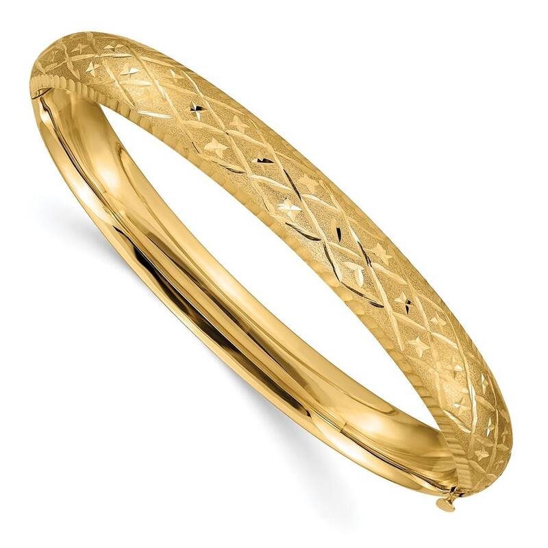 Curata 10k Yellow Gold 7" Diamond Cut Fancy Hinged Bangle Bracelet - 4.75mm 6.5mm 8.75mm