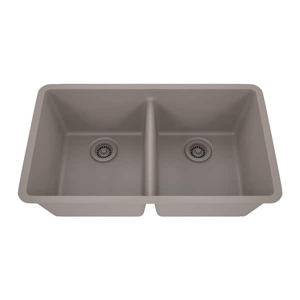 slide 2 of 14, Lexicon Double Bowl 50/50 Undermount Granite Kitchen sink Galaxy Concrete - 19" W x 32" L x 9.75" H Galaxy Concrete