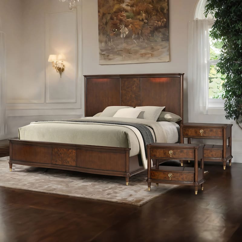 Furniture of America Prylen Modern Dark Cherry 3-Piece Solid Wood Bedroom Set with LED Reading Lights - King