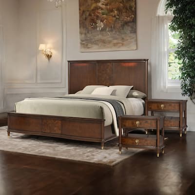Furniture of America Prylen Modern Dark Cherry 3-Piece Solid Wood Bedroom Set with LED Reading Lights