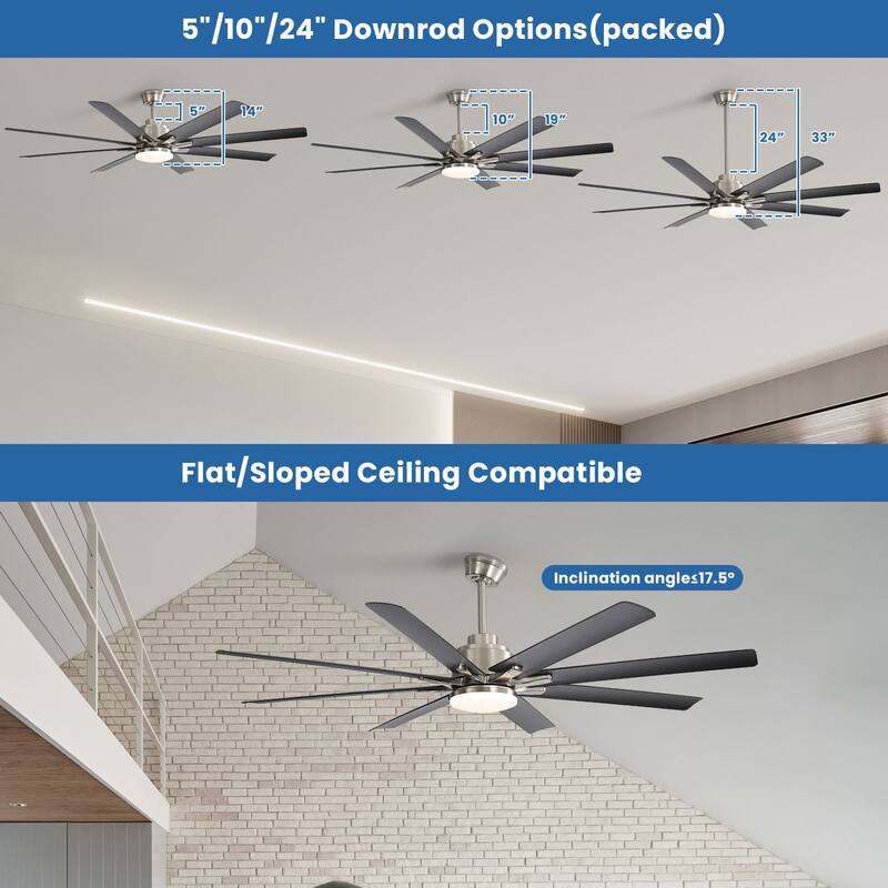 66" Large Smart Windmill Ceiling Fan with Light, Remote/APP Control, Dimmable LED Included