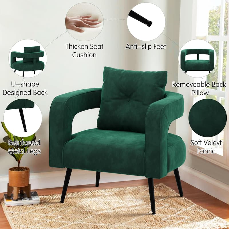 Velvet Accent Chairs, Modern Barrel Club Chairs with Metal Legs, Cozy Round Upholstered Sofa Chairs for Living Room